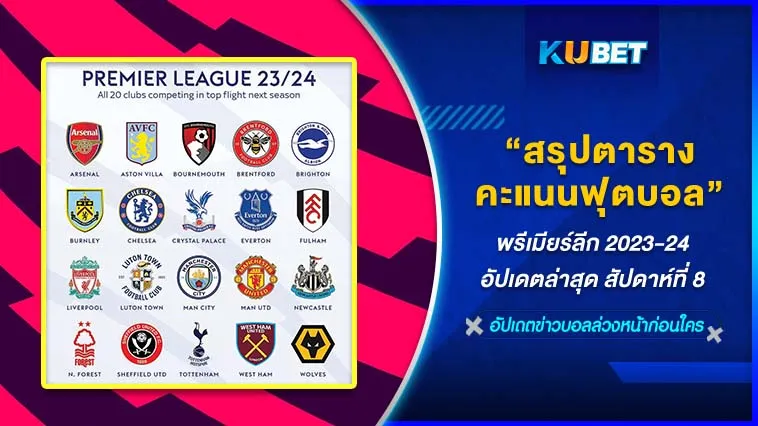 สรุปตารางคะแนนฟุตบอล พรีเมียร์ลีก 2023-24 อัปเดตล่าสุด สัปดาห์ที่ 8 – KUBET