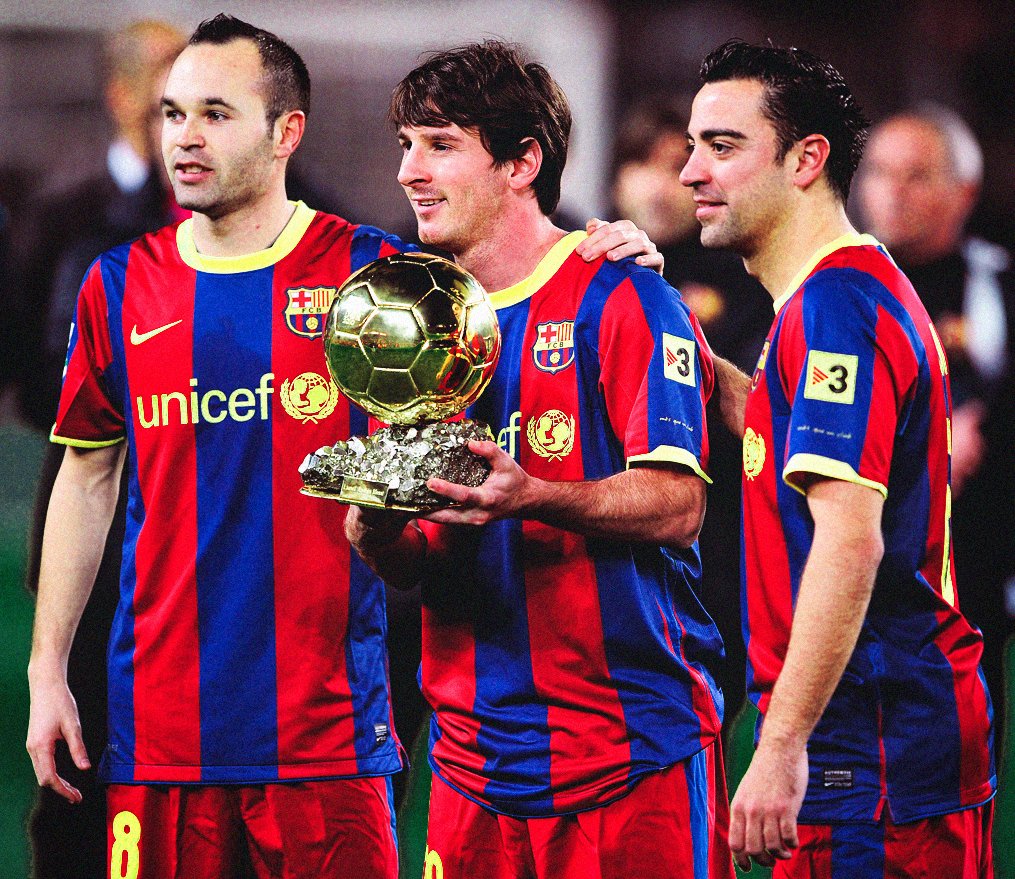 Xavi, andrés iniesta และ lionel messi อดีตผู้เล่นของบาร์ซ่า By KUBET