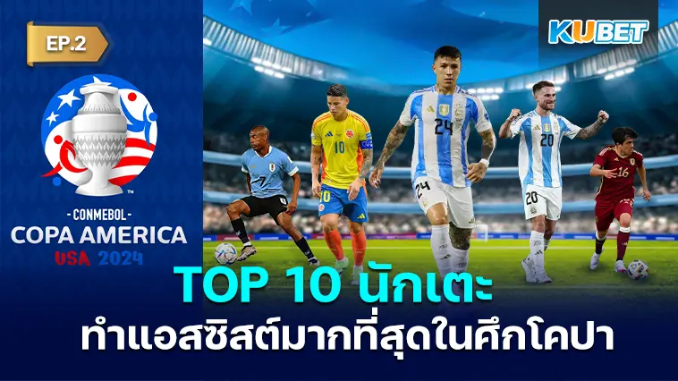 10 นักเตะ ทำแอสซิสต์มากที่สุดในศึกฟุตบอลโคปา อเมริกา 2024  EP.2 – KUBET