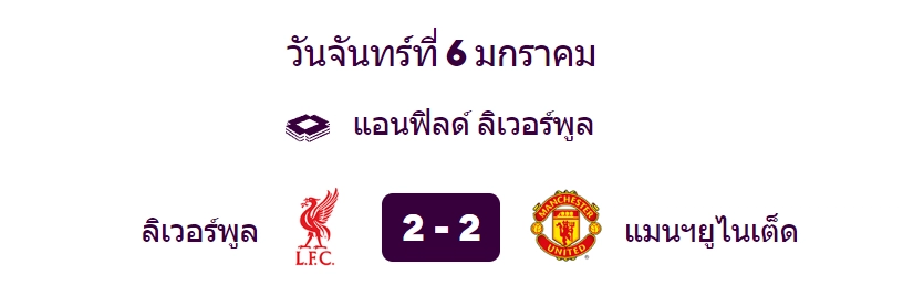 สกอร์จบเกม แดงเดือด เสมอ 2-2